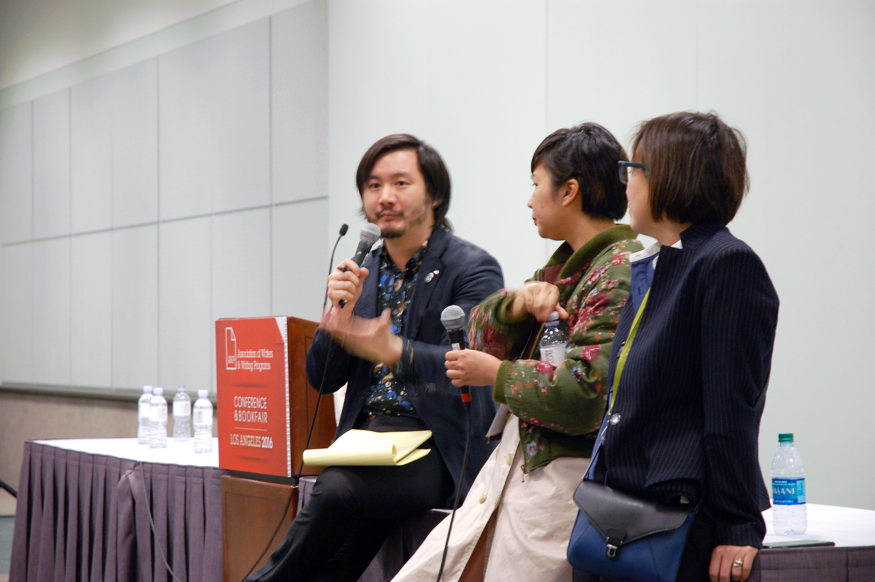 AAWW director Ken Chen opens the Asian American caucus at AWP.