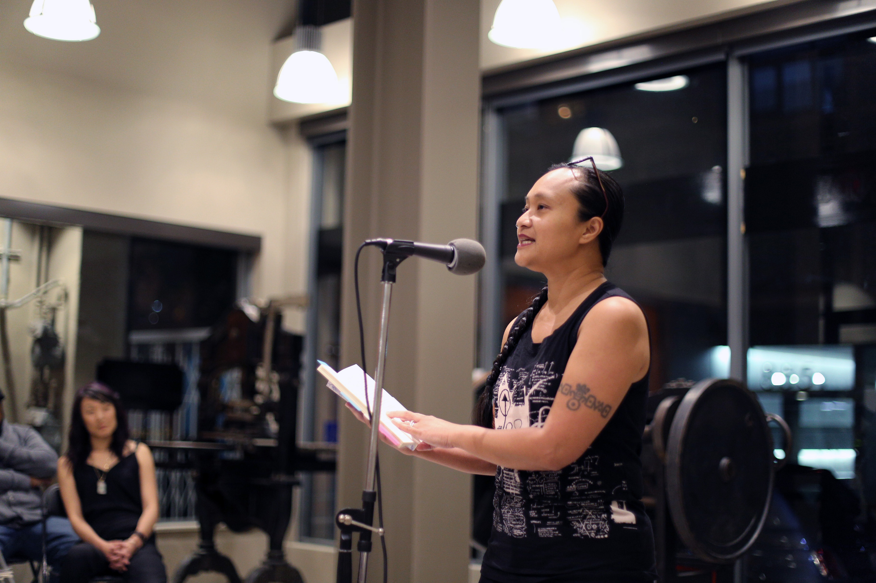 Barbara Jane Reyes reads at the American Bookbinders Museum